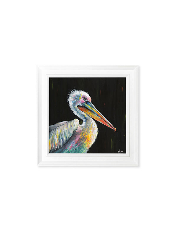 pelican print pierre by amy ansell strong white square frame - premium glass-fronted framed art print with solid wood frame, a beautiful addition to stylish homes