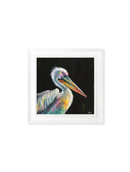 pelican print pierre by amy ansell strong white square frame - premium glass-fronted framed art print with solid wood frame, a beautiful addition to stylish homes