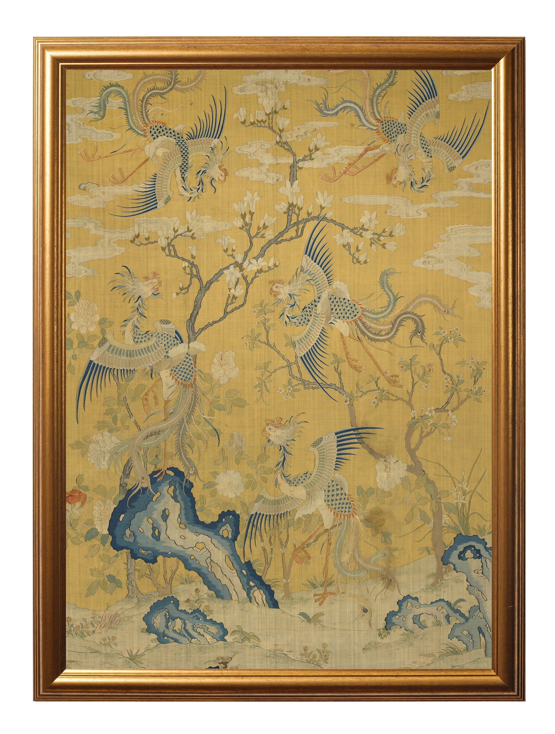 phoenixes in a garden set of 2 in size 95 x 135cm - glass-fronted framed wall art print with solid wood frame, a beautiful addition to stylish homes