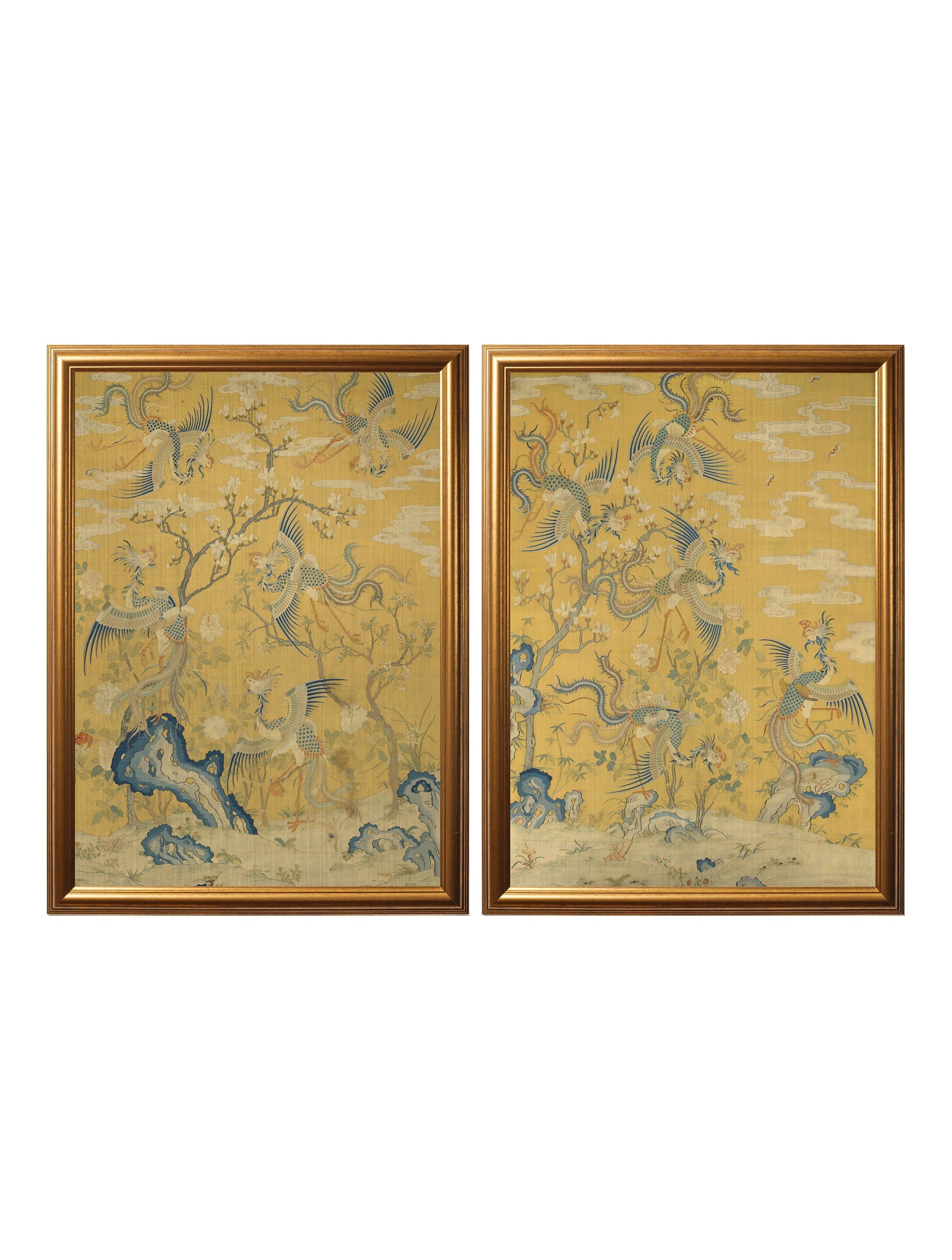 Phoenixes in a Garden Set of 2 in size 50 x 70cm - glass-fronted framed wall art print with solid wood frame, designed for high-end interior design