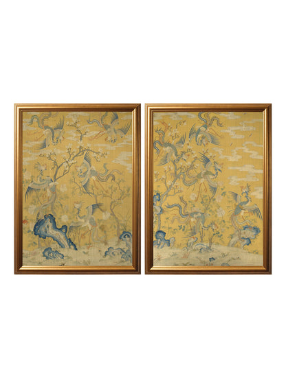 Phoenixes in a Garden Set of 2 in size 50 x 70cm - glass-fronted framed wall art print with solid wood frame, designed for high-end interior design