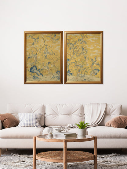 phoenixes in a garden set of 2 in size 70 x 95cm - glass-fronted framed wall art print with solid wood frame, ideal for contemporary home styling