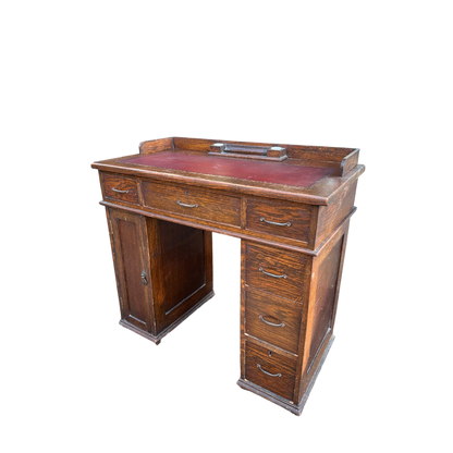 Small 1930's Leather Topped Kneehole Writing Desk With Inkwells from Selfridge & Co