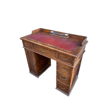 Small 1930's Leather Topped Kneehole Writing Desk With Inkwells from Selfridge & Co