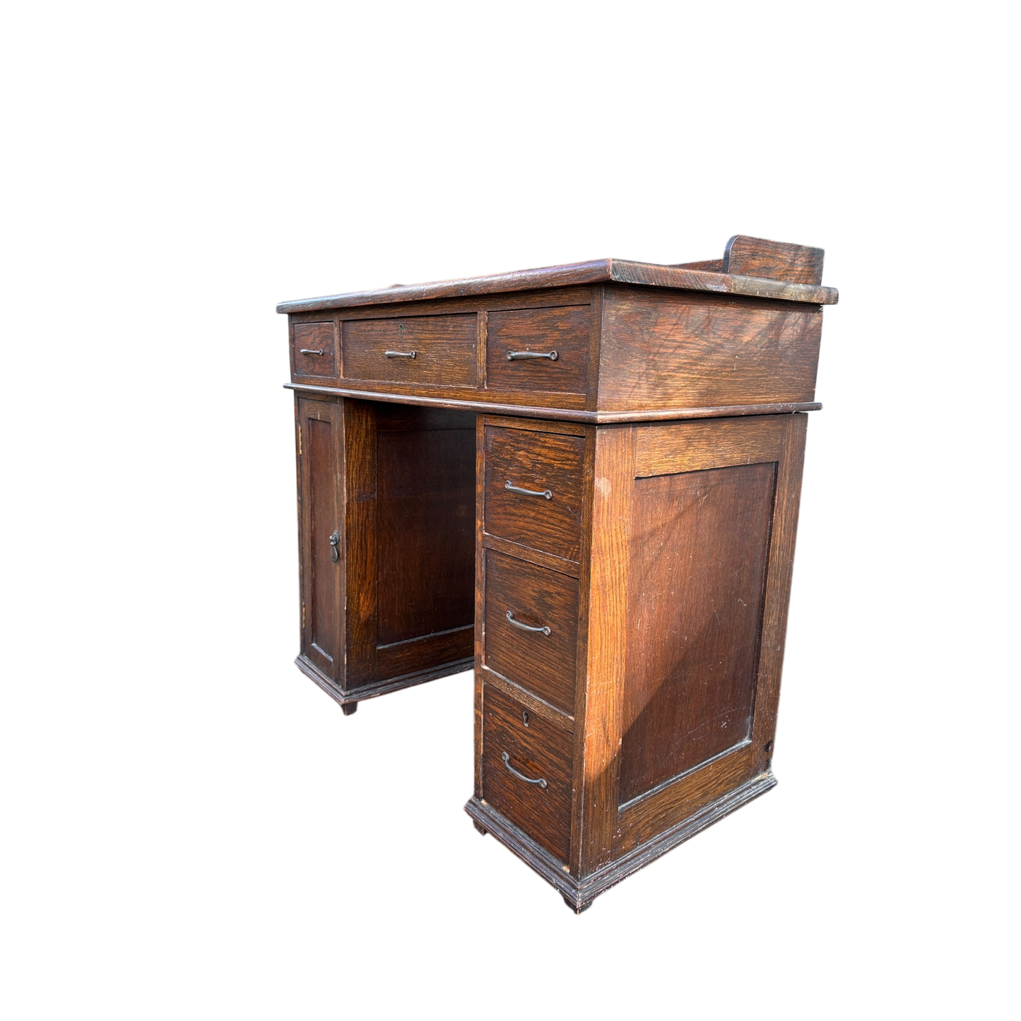 Small 1930's Leather Topped Kneehole Writing Desk With Inkwells from Selfridge & Co