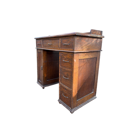 Small 1930's Leather Topped Kneehole Writing Desk With Inkwells from Selfridge & Co