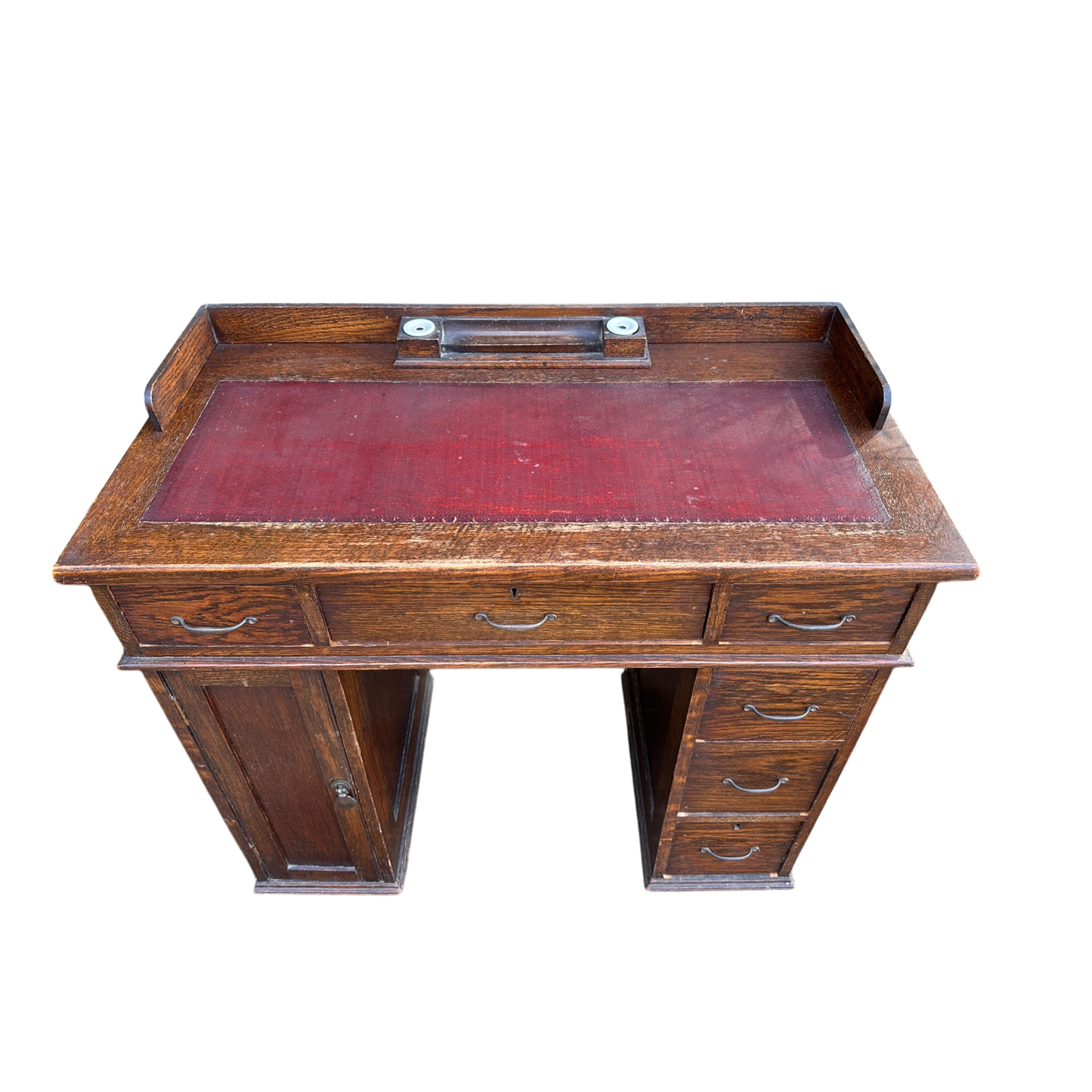 Small 1930's Leather Topped Kneehole Writing Desk With Inkwells from Selfridge & Co