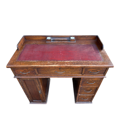 Small 1930's Leather Topped Kneehole Writing Desk With Inkwells from Selfridge & Co