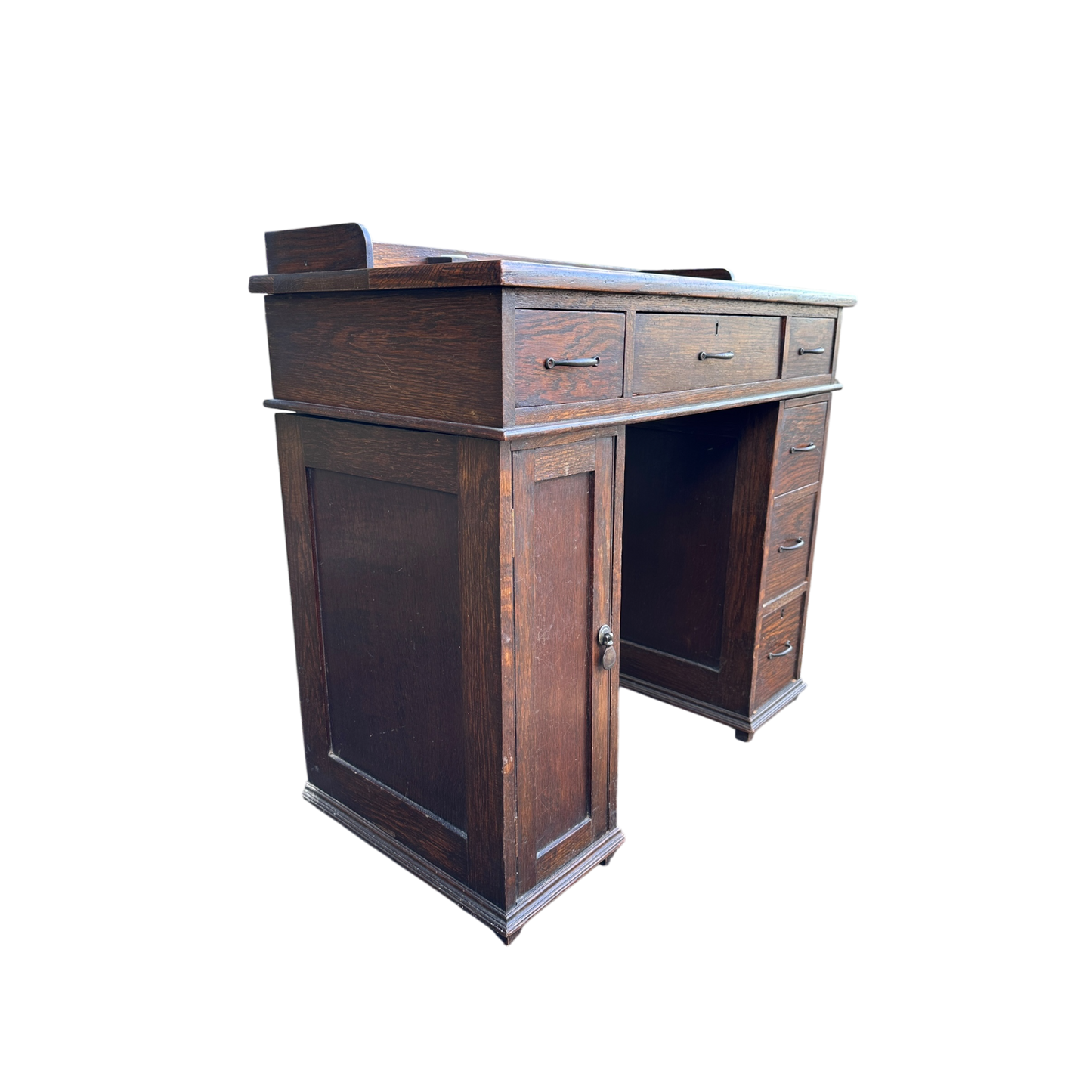 Small 1930's Leather Topped Kneehole Writing Desk With Inkwells from Selfridge & Co