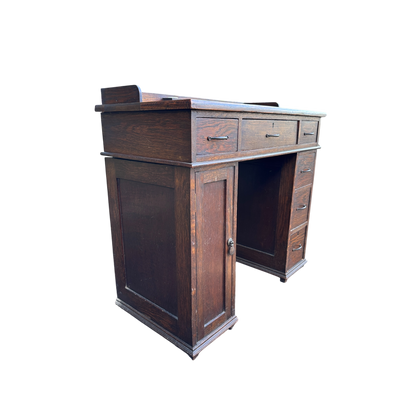 Small 1930's Leather Topped Kneehole Writing Desk With Inkwells from Selfridge & Co