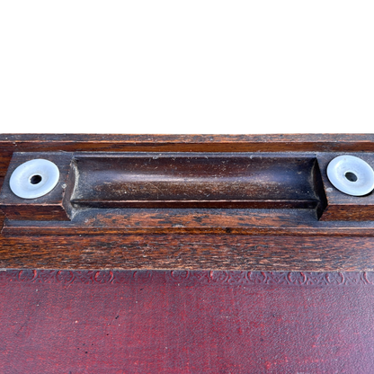 Small 1930's Leather Topped Kneehole Writing Desk With Inkwells from Selfridge & Co