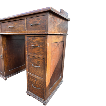 Small 1930's Leather Topped Kneehole Writing Desk With Inkwells from Selfridge & Co