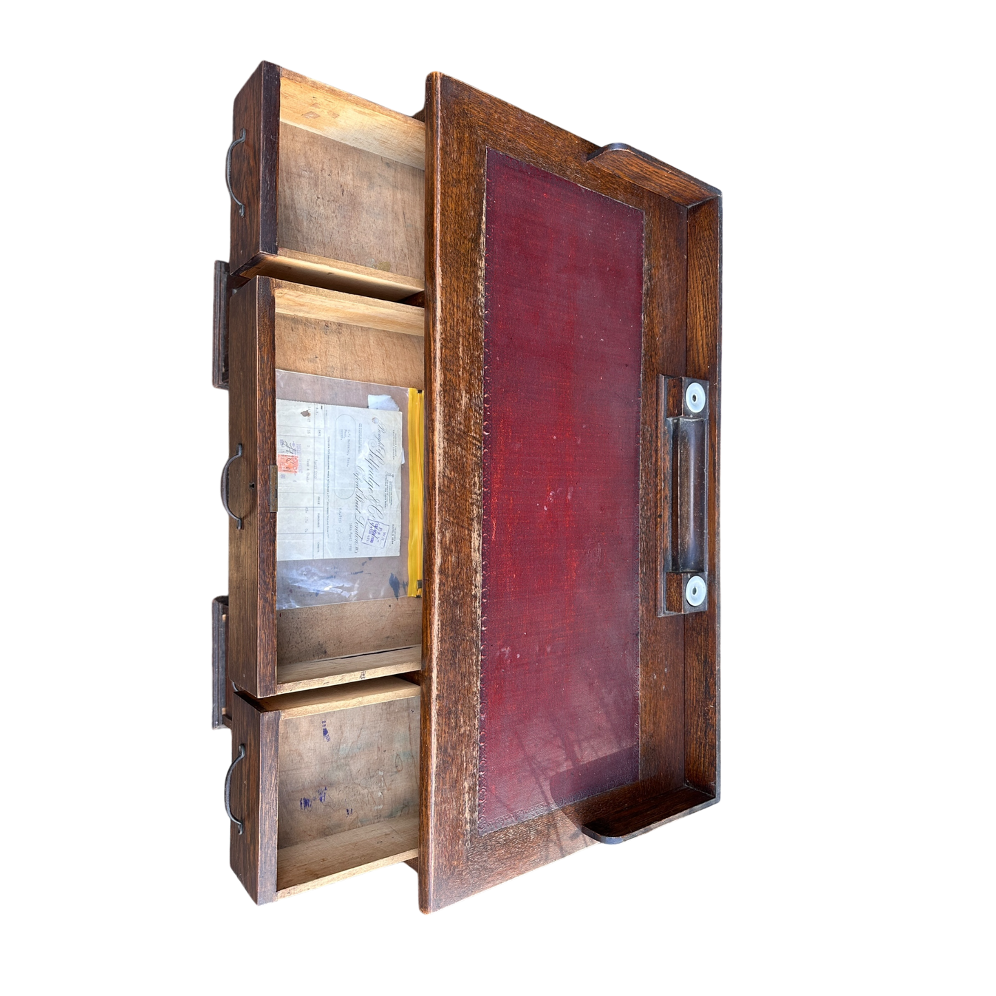 Small 1930's Leather Topped Kneehole Writing Desk With Inkwells from Selfridge & Co