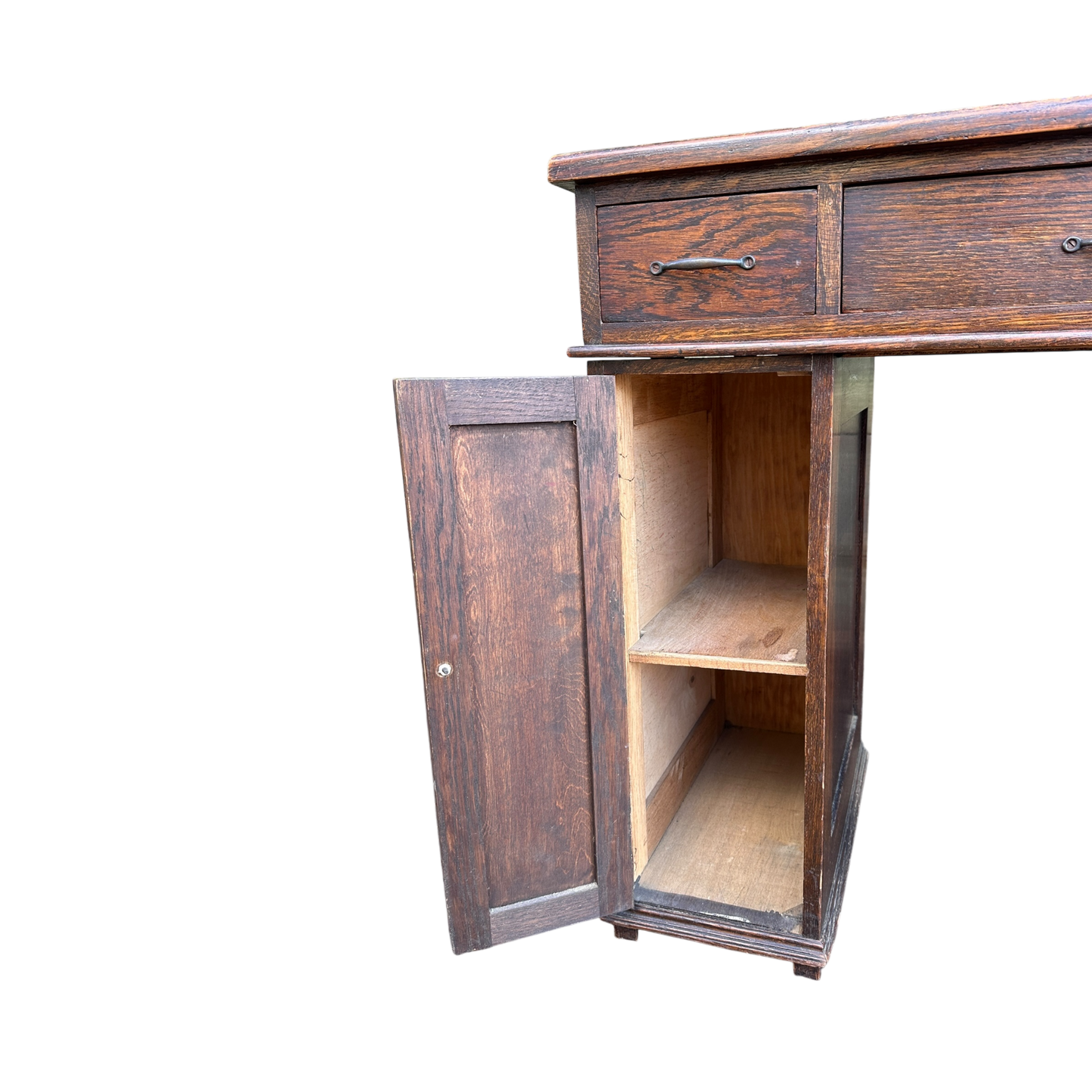 Small 1930's Leather Topped Kneehole Writing Desk With Inkwells from Selfridge & Co