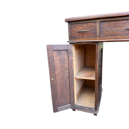 Small 1930's Leather Topped Kneehole Writing Desk With Inkwells from Selfridge & Co