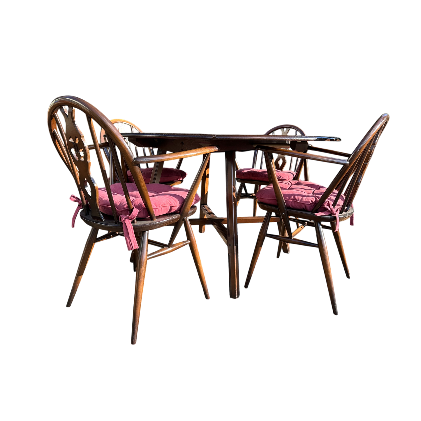 Vintage Ercol Drop Leaf Table and 4 Carver Chair Set