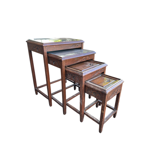 Oriental Carved Nest of Four Coffee Tables