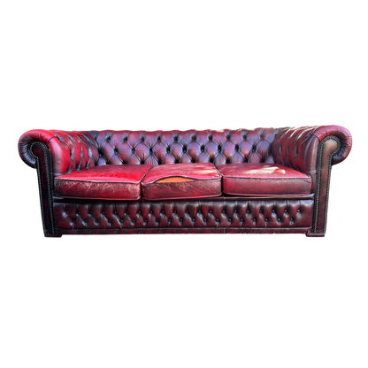 Read Leather Vintage Three Seater Button Backed Chesterfield Sofa