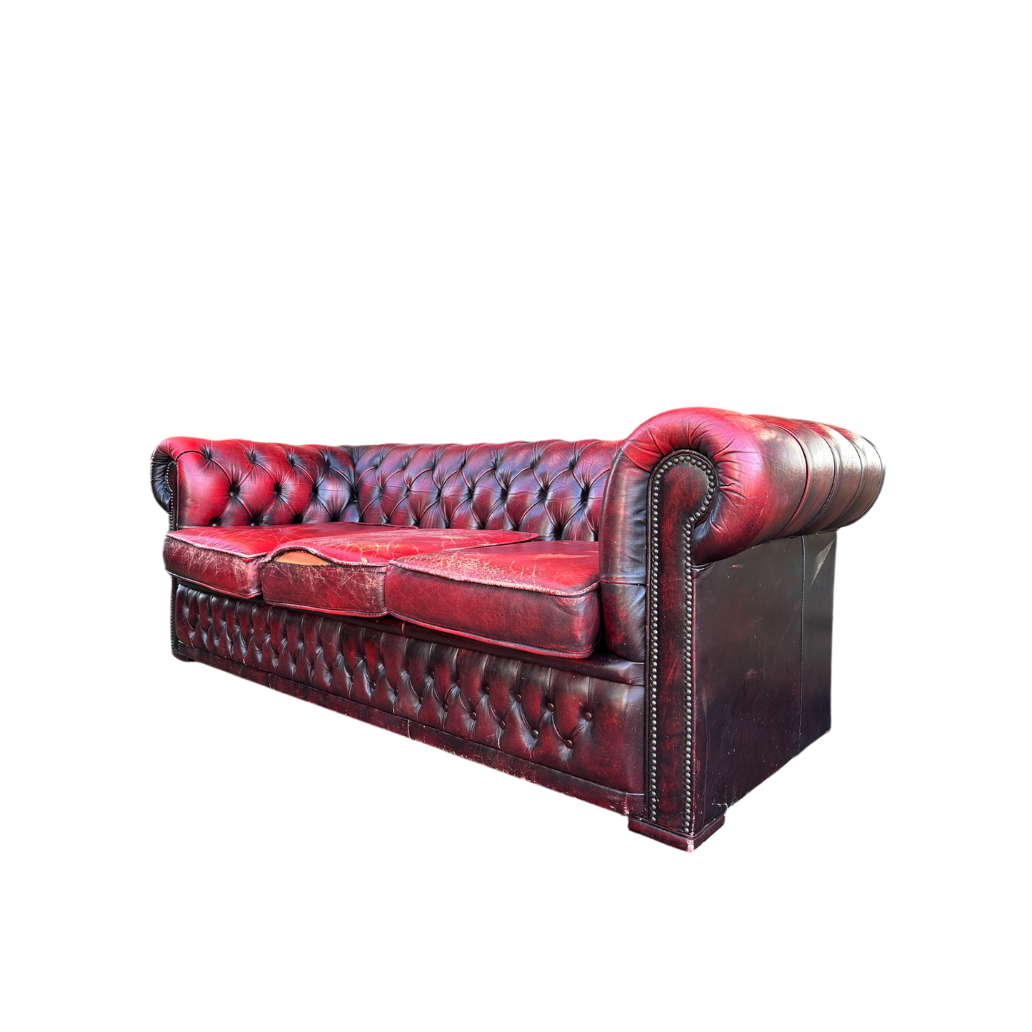 Read Leather Vintage Three Seater Button Backed Chesterfield Sofa