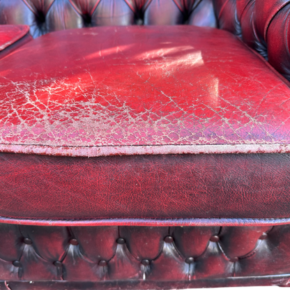 Read Leather Vintage Three Seater Button Backed Chesterfield Sofa