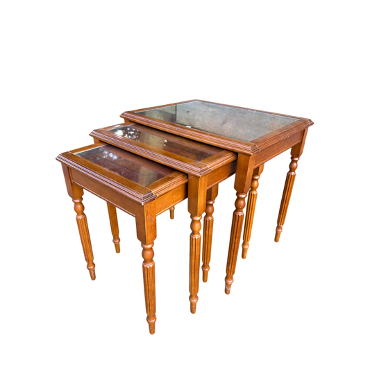 Reproduction Glass Topped Nest of Three Coffee Tables