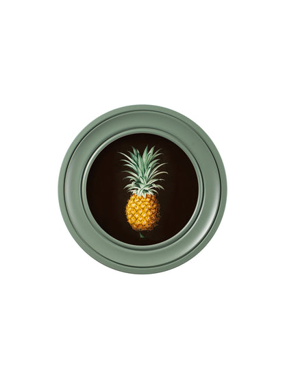c 1812 pineapple study black green round frame in size 70 x 70cm - glass-fronted framed wall art print with solid wood frame, designed for high-end interior design