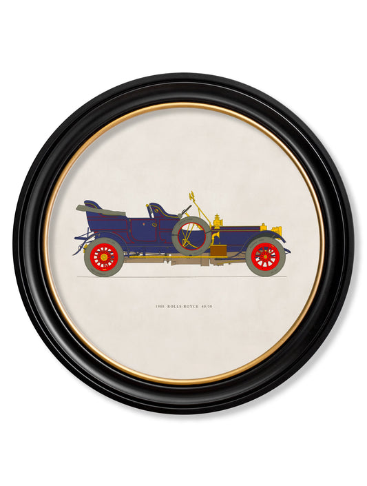 1908 ROLLS-ROYCE 40/50 in Round Frame in size 44 x 44cm - glass-fronted framed wall art print with solid wood frame, a beautiful addition to stylish homes