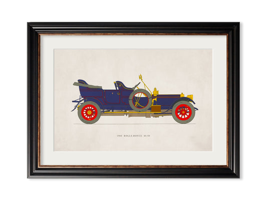 1908 ROLLS-ROYCE 40/50 in size 35 x 50cm - glass-fronted framed wall art print with solid wood frame, a beautiful addition to stylish homes