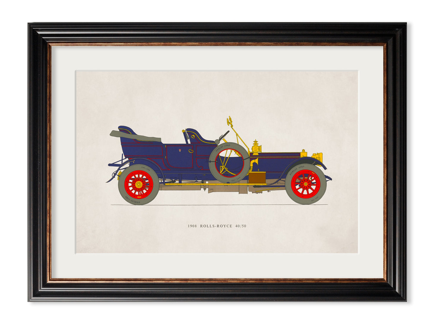 1908 rolls royce 40 50 - premium glass-fronted framed art print with solid wood frame, luxury wall art for sophisticated spaces