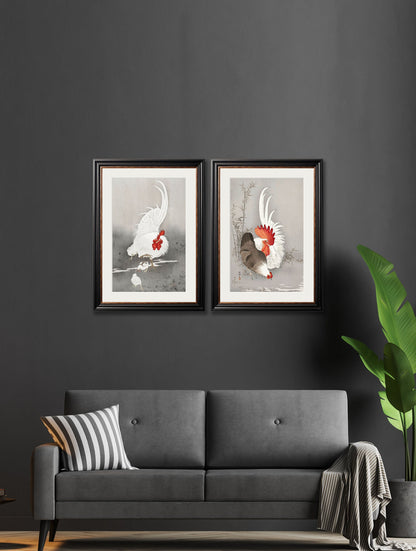 c 1210 roosters ohara koson in size 38 x 50cm - glass-fronted framed wall art print with solid wood frame, a beautiful addition to stylish homes
