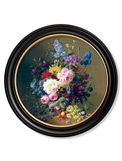 c 1812 still life of flowers round in size 44 x 44cm - glass-fronted framed wall art print with solid wood frame, adds elegance to your decor