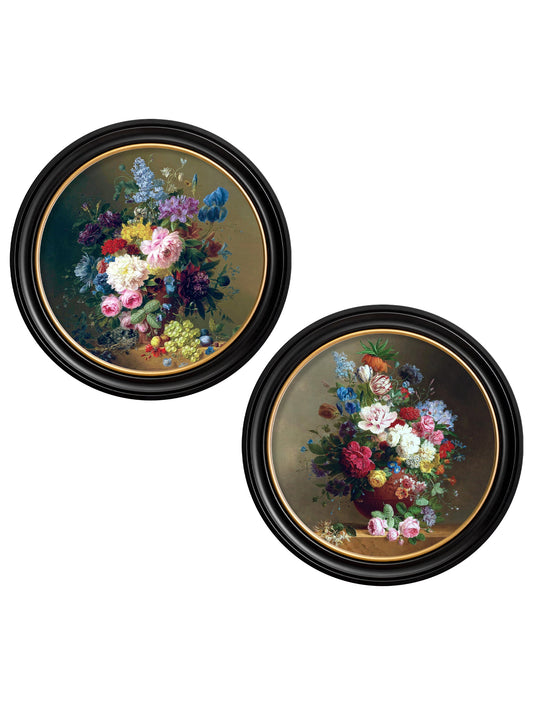 c.1812 Still Life of Flowers - Round in size 44 x 44cm - glass-fronted framed wall art print with solid wood frame, ideal for modern interiors