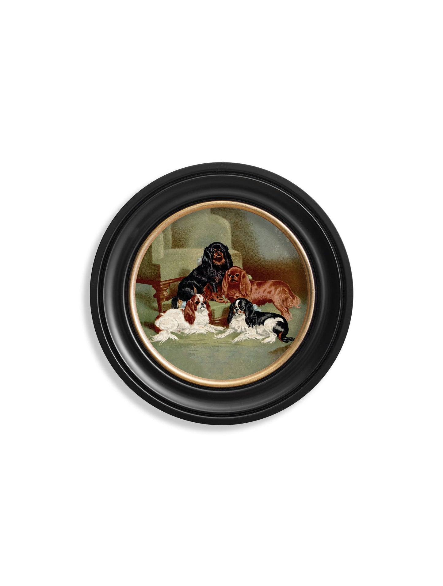 c 1881 dogs round frame in size 44 x 44cm - glass-fronted framed wall art print with solid wood frame, adds elegance to your decor