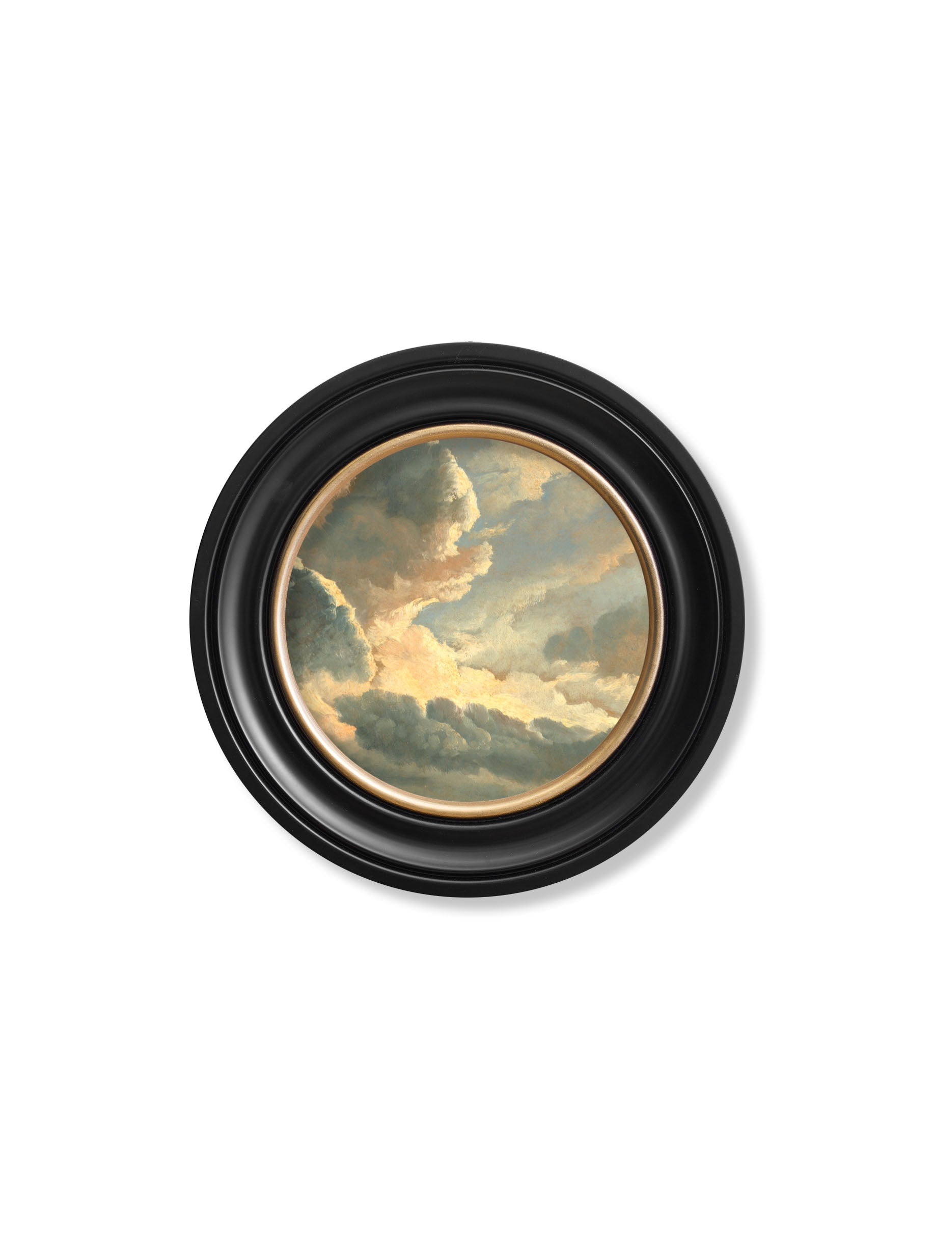 study of clouds round frame in size 96 x 96cm - glass-fronted framed wall art print with solid wood frame, luxury wall art for sophisticated spaces