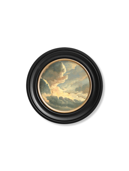 study of clouds round frame in size 96 x 96cm - glass-fronted framed wall art print with solid wood frame, luxury wall art for sophisticated spaces