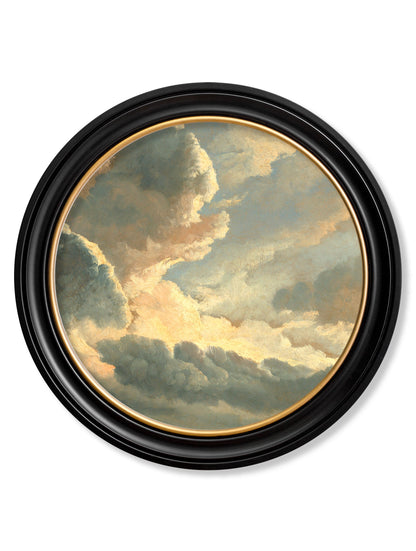 c1700's Study of Clouds by Simon Denis - Round Frame in size 44 x 44cm - glass-fronted framed wall art print with solid wood frame, adds elegance to your decor