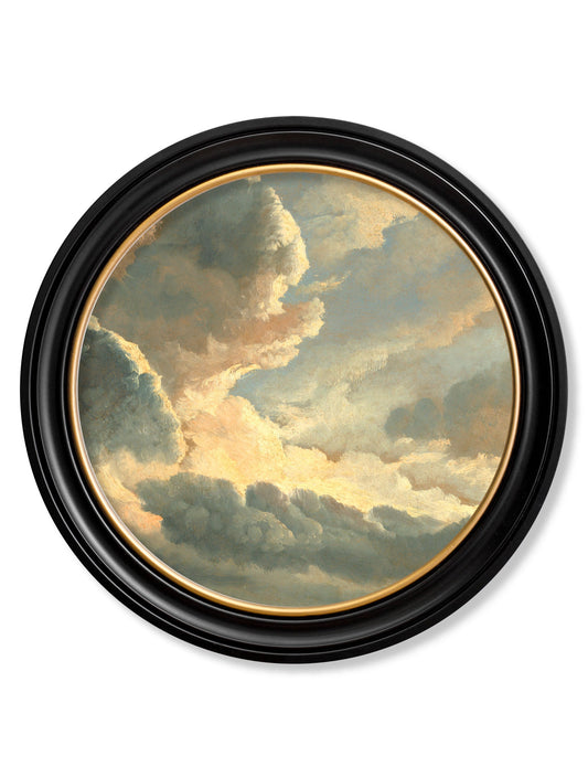 c1700's Study of Clouds by Simon Denis - Round Frame in size 44 x 44cm - glass-fronted framed wall art print with solid wood frame, adds elegance to your decor