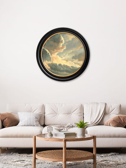 study of clouds round frame in size 70 x 70cm - glass-fronted framed wall art print with solid wood frame, adds elegance to your decor