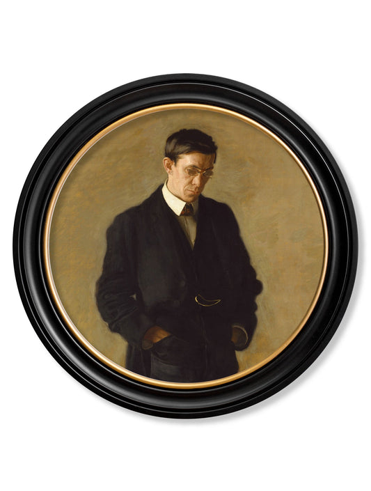 c.1900 The Thinker - Thomas Eakins - Round Frame in size 44 x 44 cm - glass-fronted framed wall art print with solid wood frame, perfect for statement wall decor