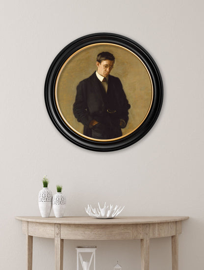 c 1900 the thinker thomas eakins round frame in size 70 x 70cm - glass-fronted framed wall art print with solid wood frame, a beautiful addition to stylish homes