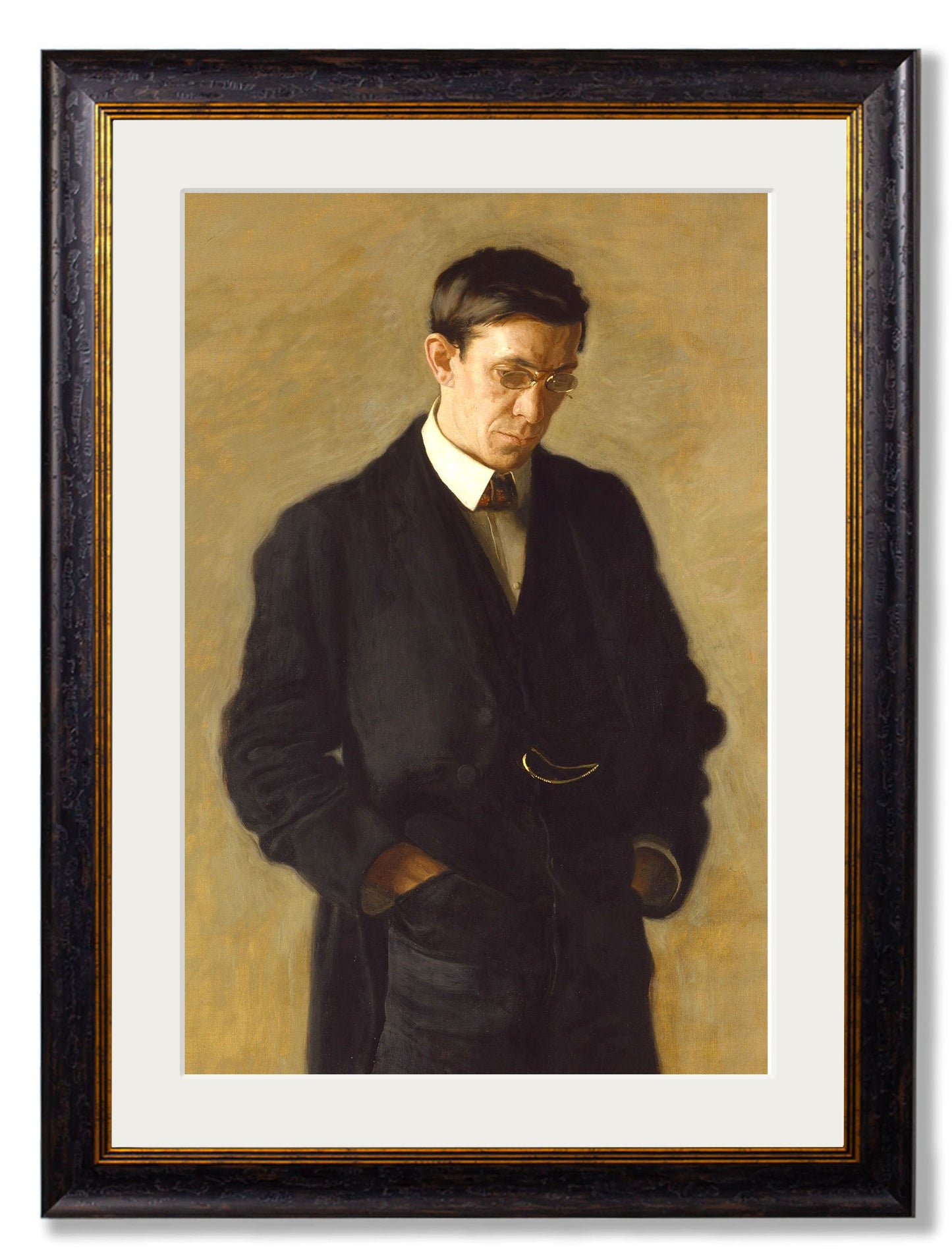c.1900 The Thinker - Thomas Eakins in size 50 x 70cm - glass-fronted framed wall art print with solid wood frame, a beautiful addition to stylish homes