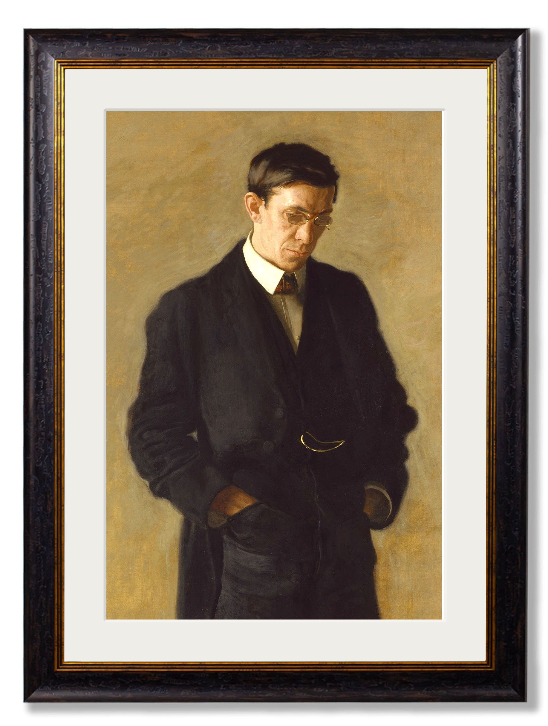 c.1900 The Thinker - Thomas Eakins in size 50 x 70cm - glass-fronted framed wall art print with solid wood frame, a beautiful addition to stylish homes
