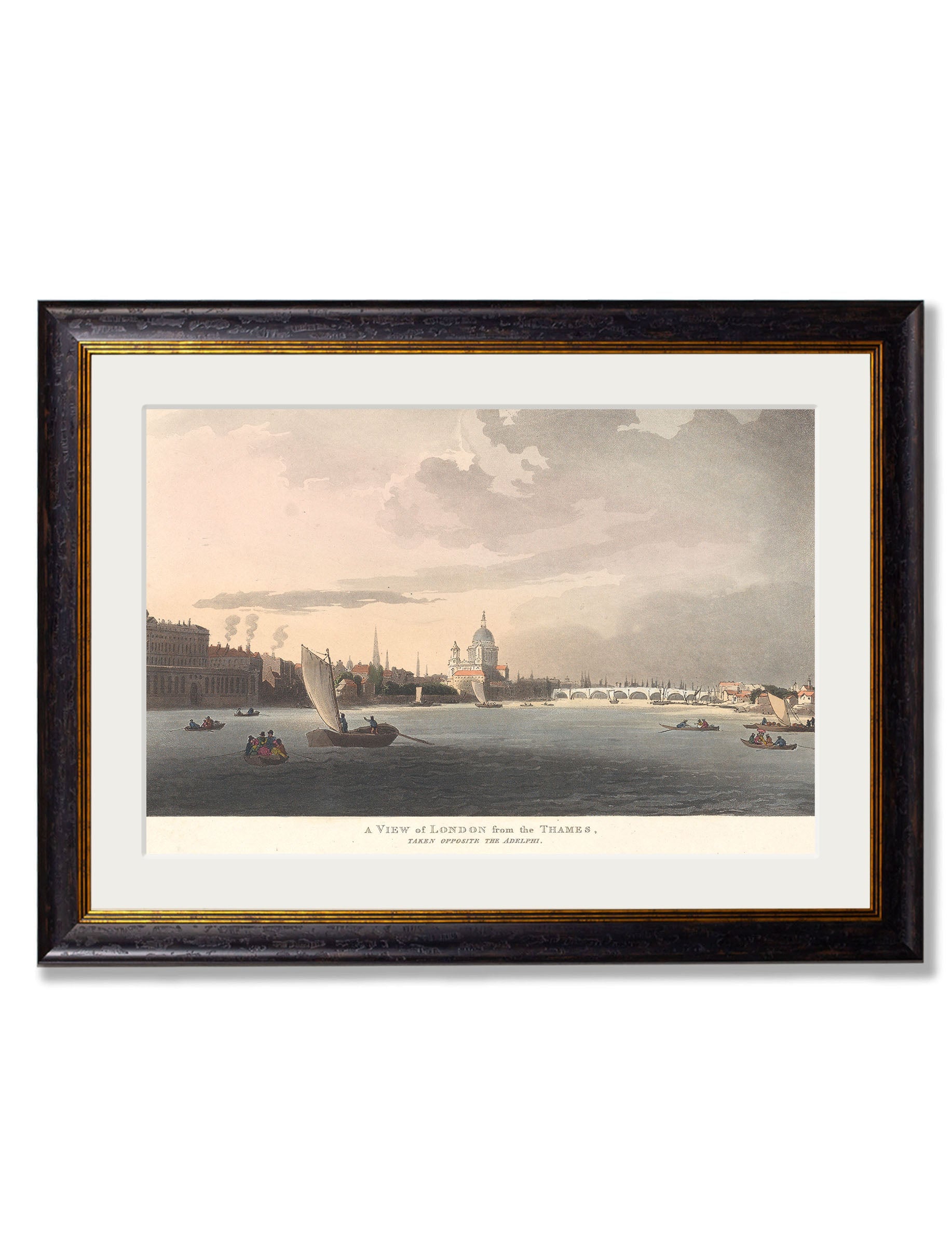 c.1808 View of London from the Thames in size 50 x 70cm - glass-fronted framed wall art print with solid wood frame, a beautiful addition to stylish homes
