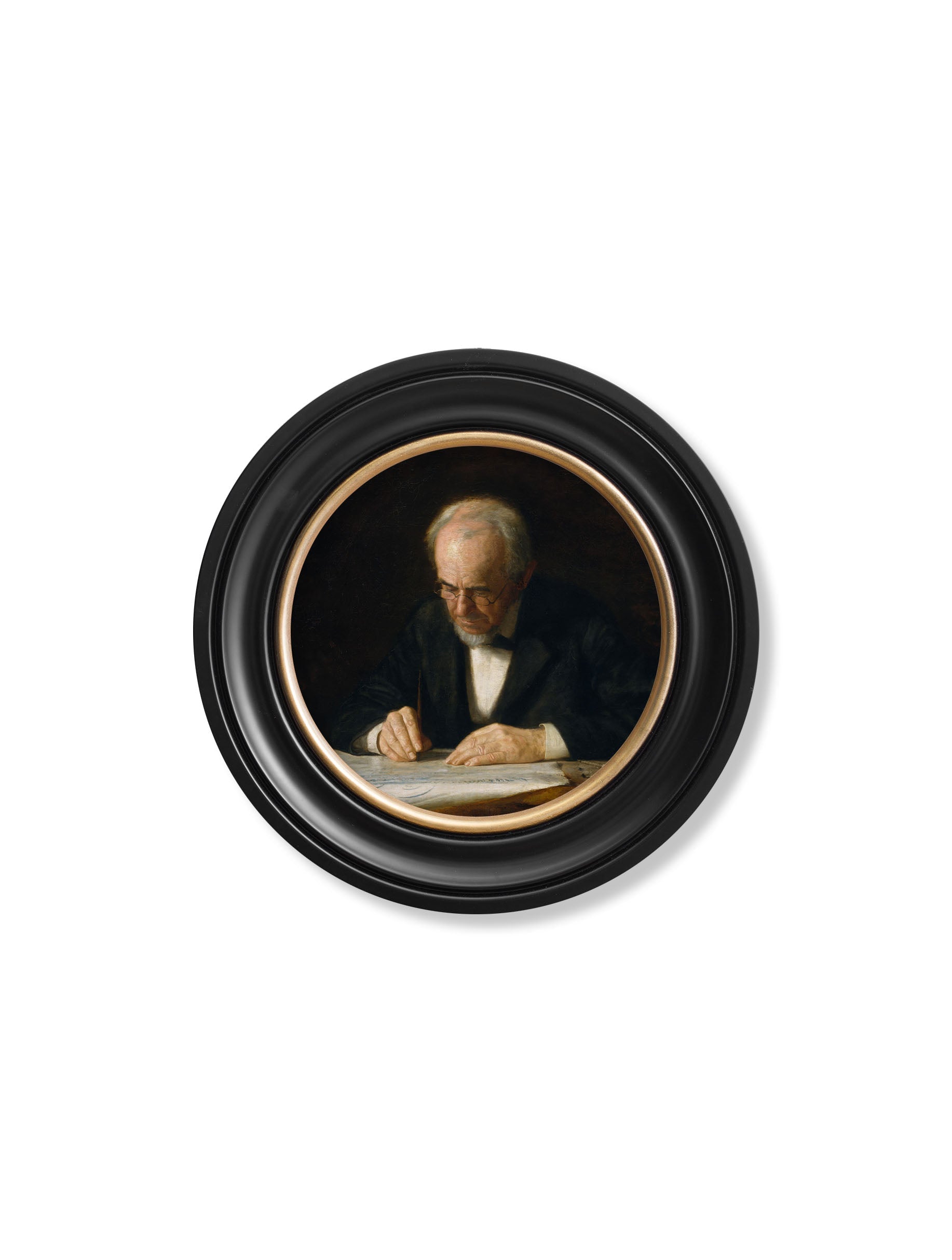 c 1882 the writing master thomas eakins round frame in size 96 x 96 cm - glass-fronted framed wall art print with solid wood frame, adds elegance to your decor