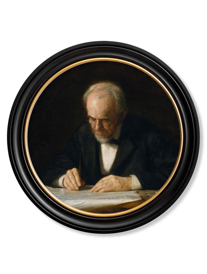 c.1882 The Writing Master - Thomas Eakins - Round Frame in size 44 x 44 cm - glass-fronted framed wall art print with solid wood frame, designed for high-end interior design