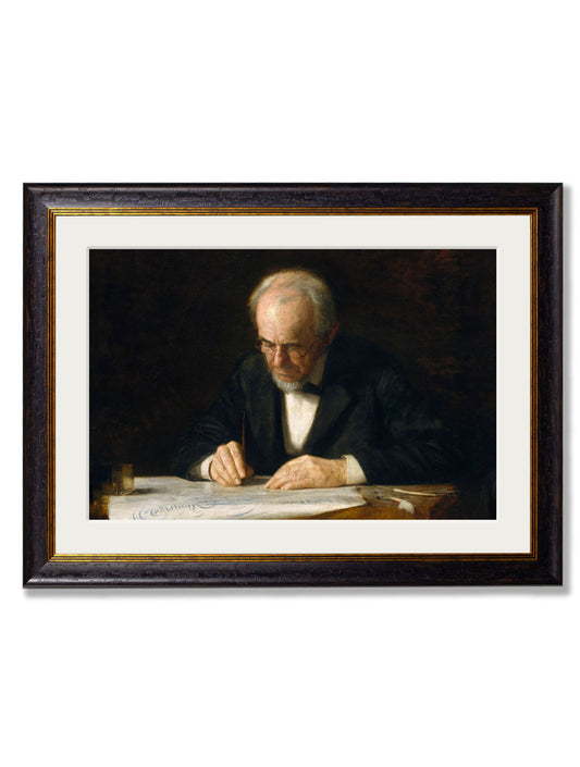 c.1882 The Writing Master - Thomas Eakins in size 50 x 70cm - glass-fronted framed wall art print with solid wood frame, luxury wall art for sophisticated spaces