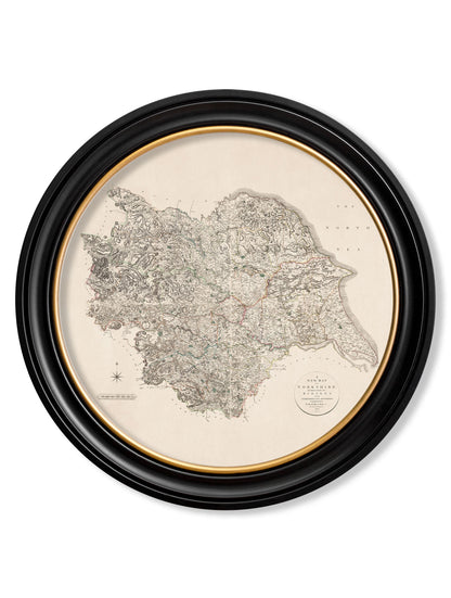  of c 1806 county maps of england round in size 70 x 70cm - glass-fronted framed wall art print with solid wood frame, designed for high-end interior design