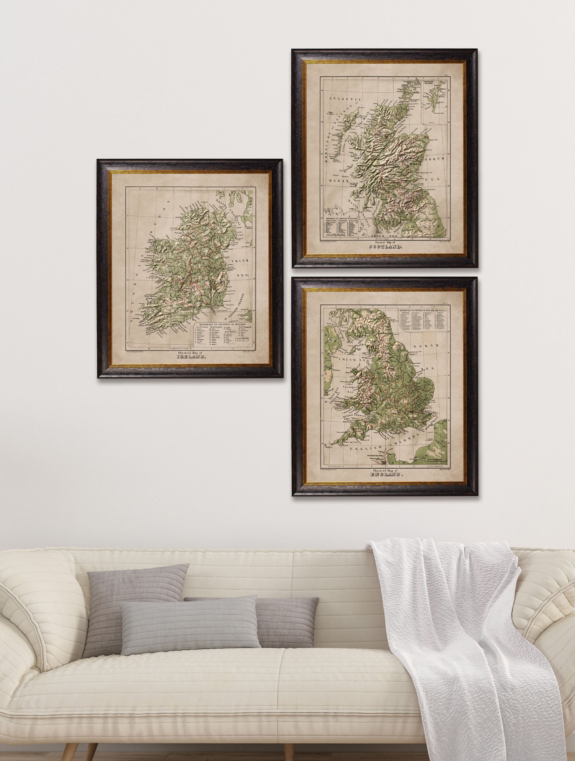 c 1880 maps of the united kingdom in size 84 x 70cm - glass-fronted framed wall art print with solid wood frame, a beautiful addition to stylish homes