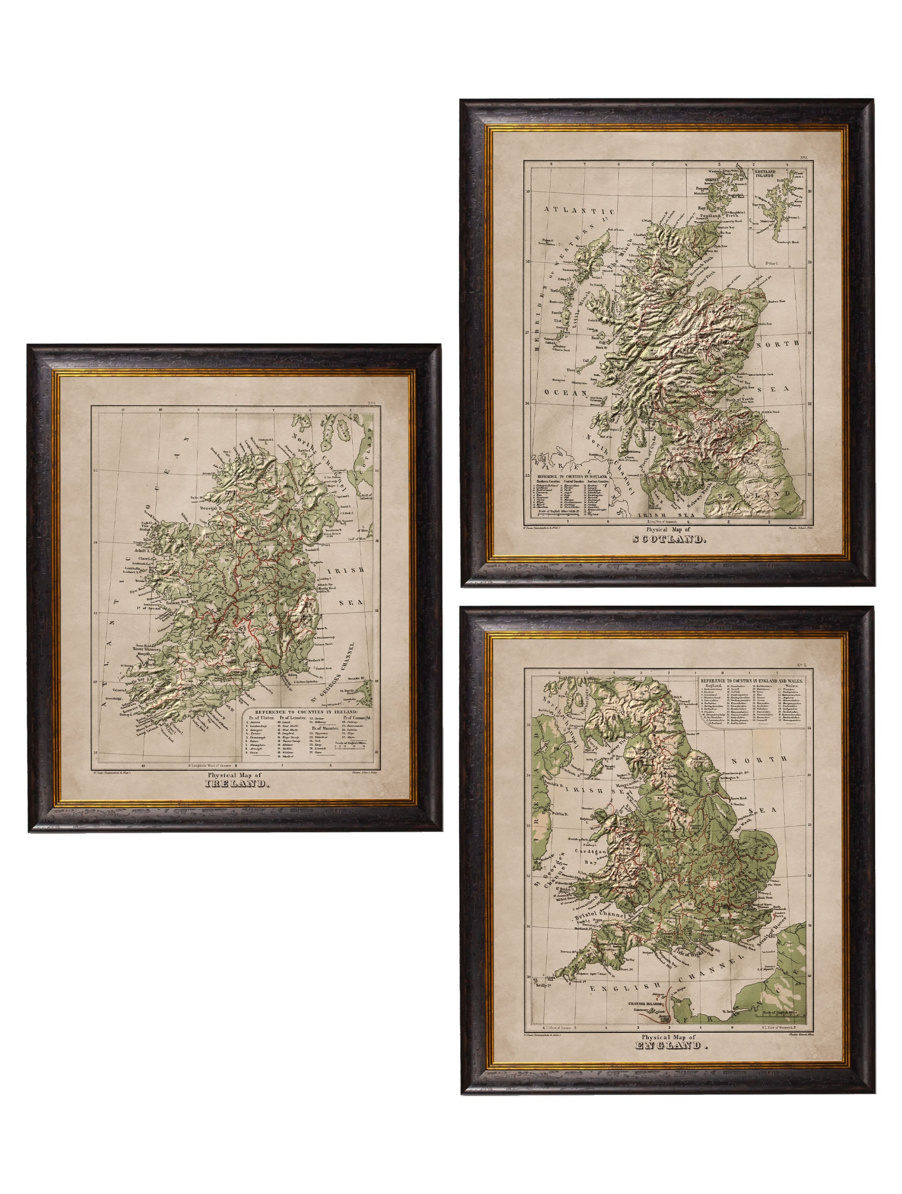 c.1880 Maps of The United Kingdom & Ireland in size 84 x 70cm - glass-fronted framed wall art print with solid wood frame, luxury wall art for sophisticated spaces
