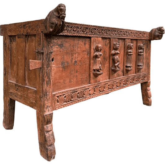 Antique Indian Damchiya Dowry Chest Hand Carved Hardwood SideboardThe Furniture Recycling Shop